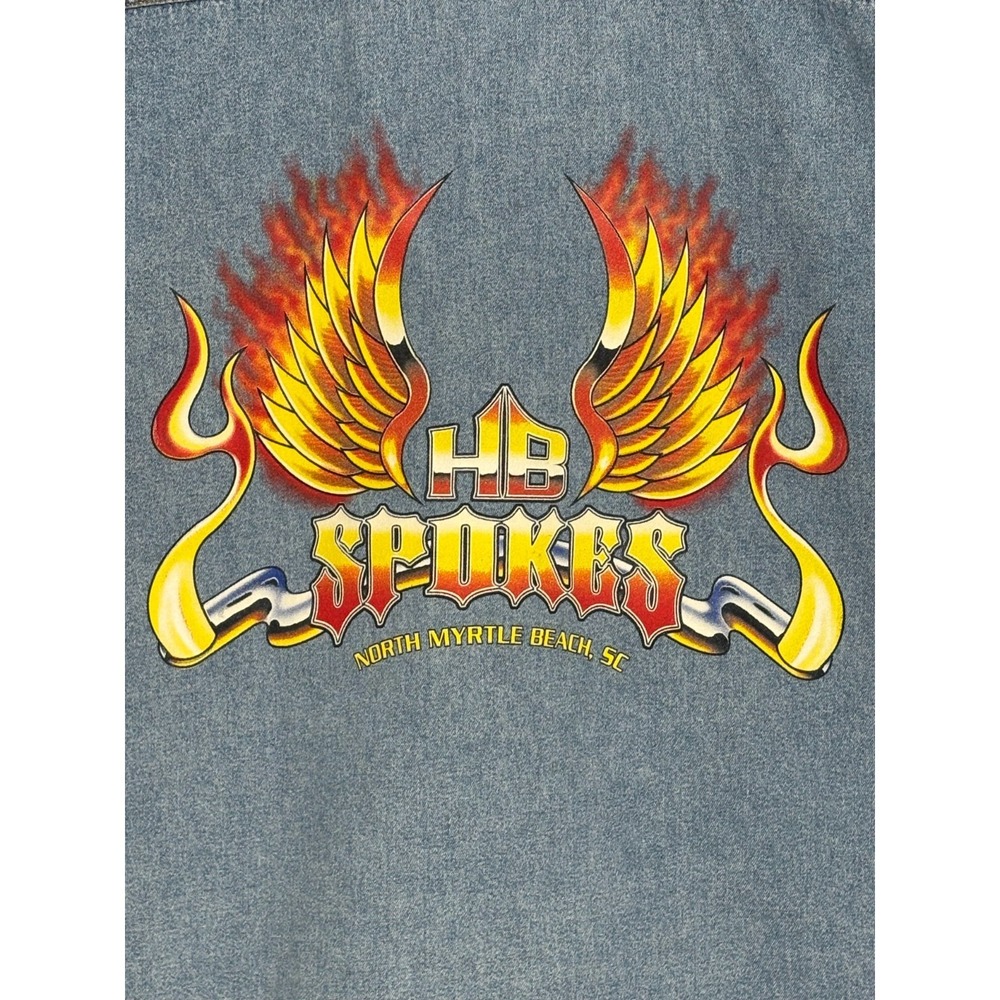 Biker Design USA Denim Vest Mens Blue Button Front H.B. Spokes Saloon Y2K 2X